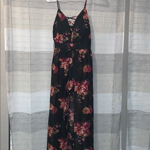 Floral print romper with long train